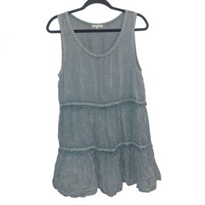 Easel Mineral Washed Blue Grey Flowy Embroidered Tank Size Large